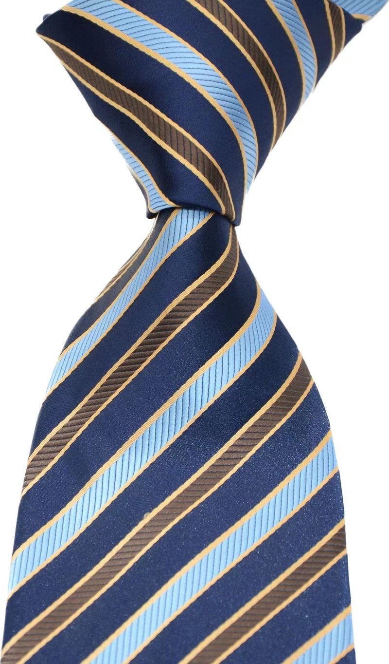 Geotae Zerun New Classic Men's Striped Silk Tie Necktie (Dark Blue/Brown) - Image 4